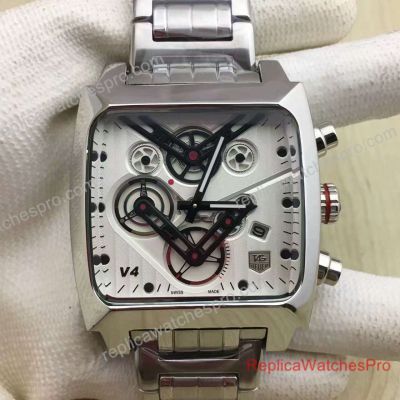 Replica Tag Heuer Monaco V4 Square Watch Stainless Steel White Chronograph